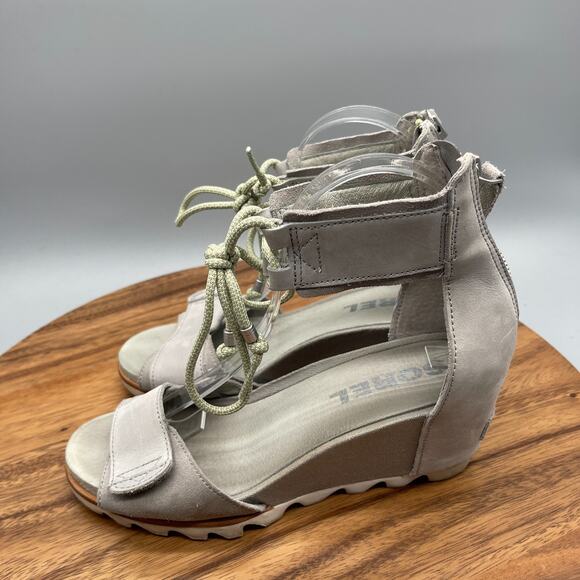 Sorel Joanie Sandals Womens Size 9 Gray Leather Peep Toe Wedge Casual Comfort - Picture 3 of 8
